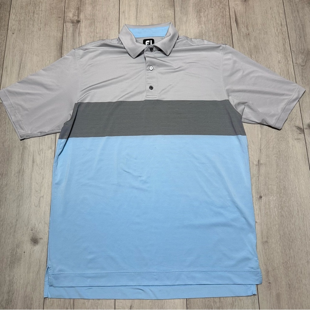 FootJoy Men’s Golf Polo Shirt Gray Blue Colorblock Performance Dry Fit Size L